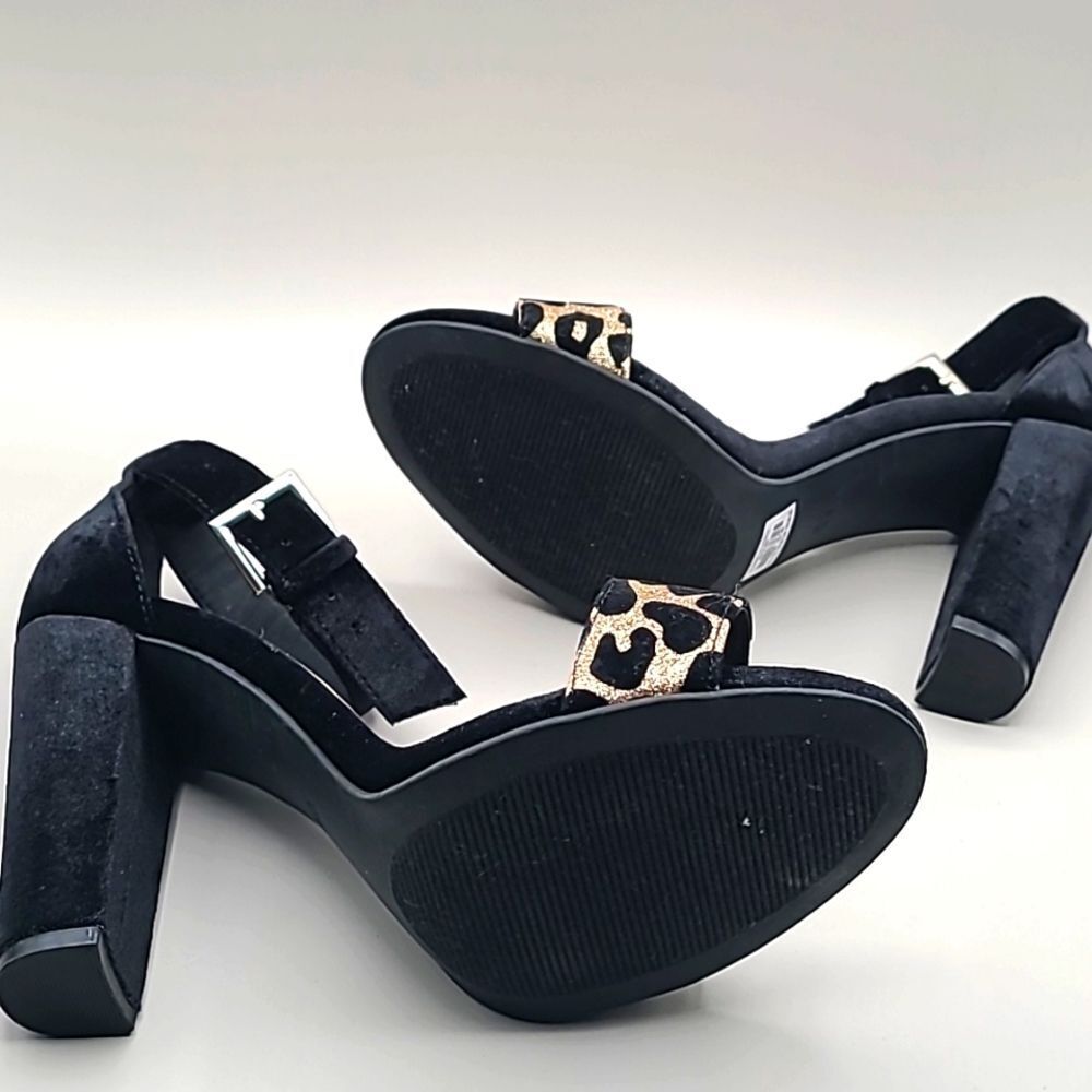Torrid Black Velvet Ankle Strap Heels & Gold Glitter Leopard Print Peep Toe, 10W - Picture 7 of 11